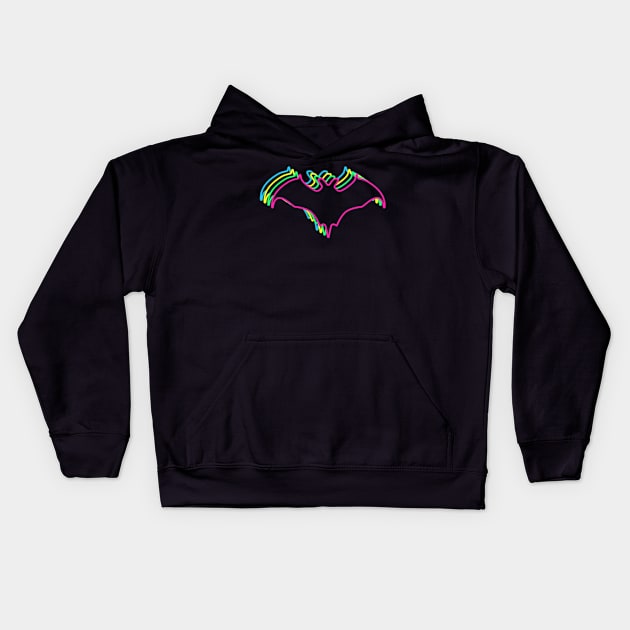 Bat 80s Neon Kids Hoodie by Nerd_art